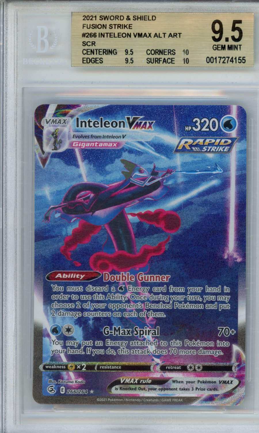 2021 Pokemon Sword and Shield Fusion Strike Inteleon VMAX ALT ART SCR #266 BGS 9.5