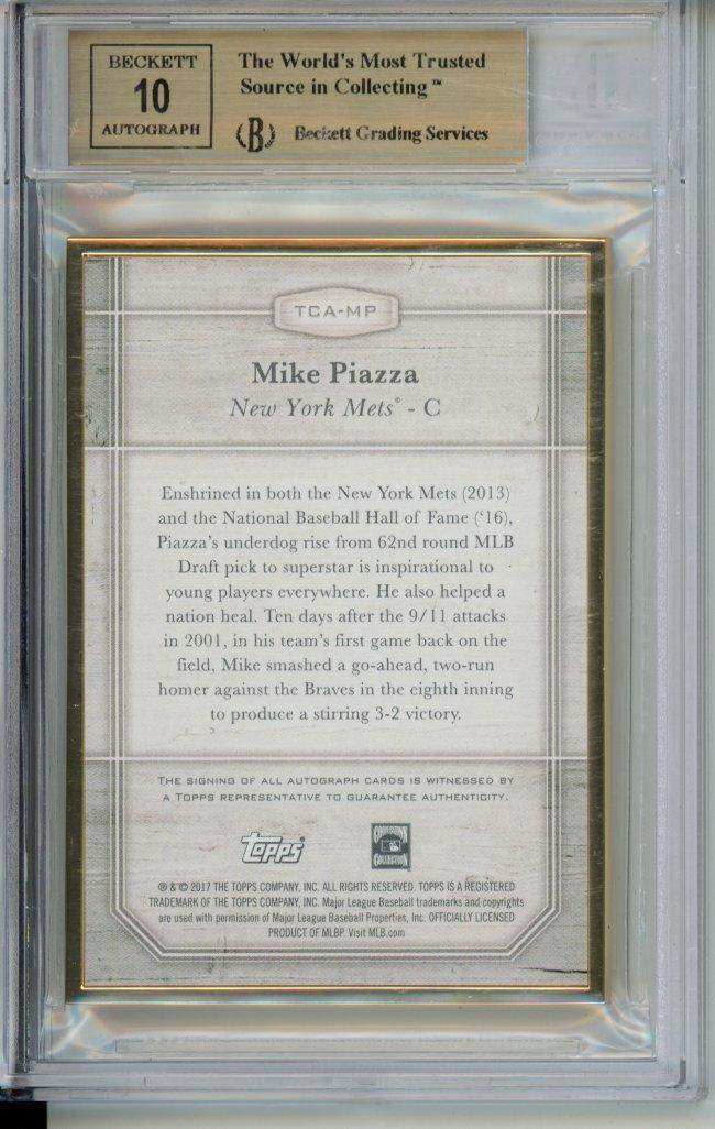 2017 Topps Transcendent Autographs Silver Wearing a Hat Mike Piazza #TCAMP /Wearing BGS 10