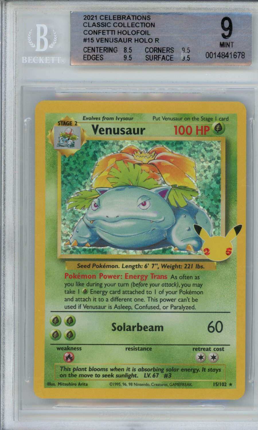 2021 Pokemon Celebrations Classic Collection Confetti Holofoil Venusaur HOLO R #15 BGS 9