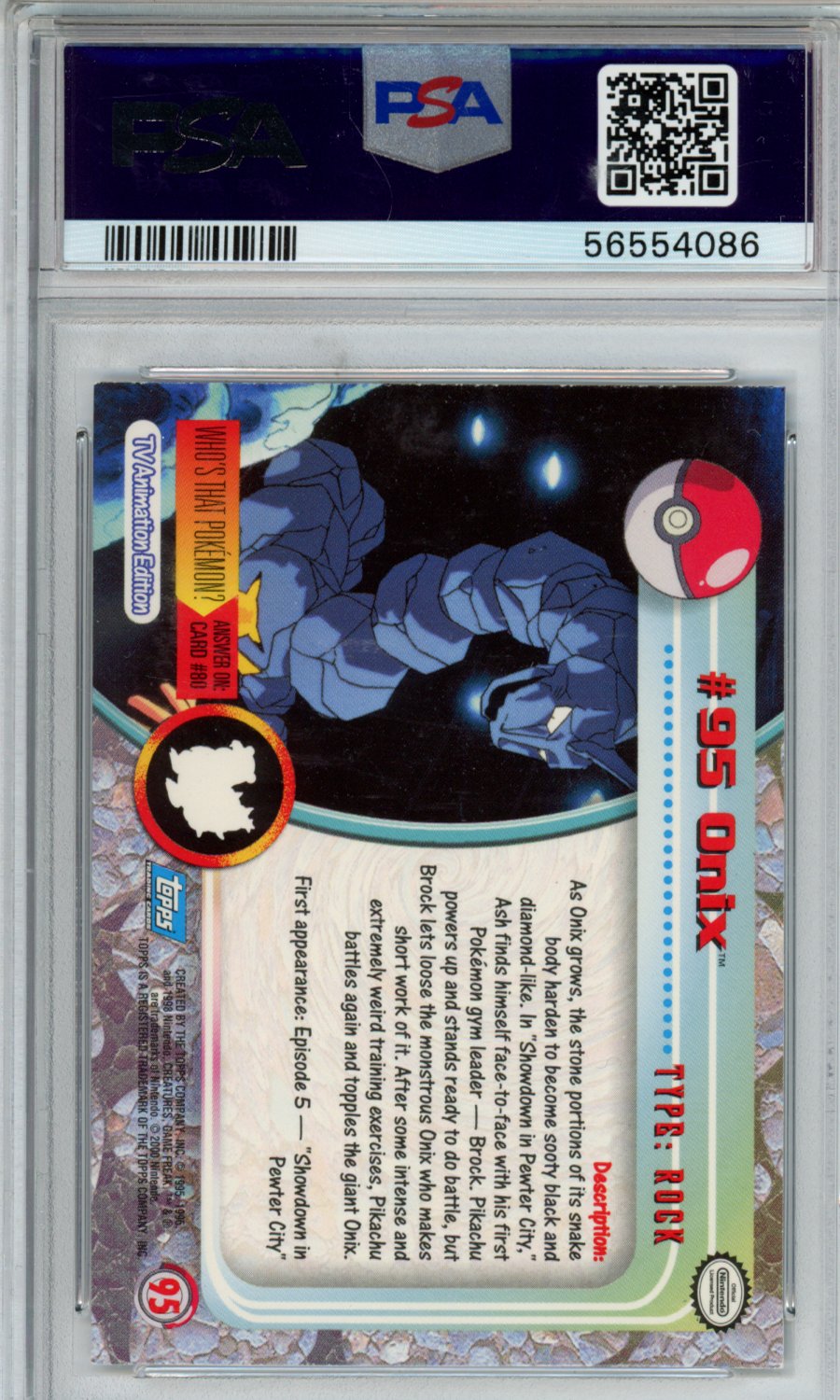 2000 Topps Pokemon TV Animation Series 2 Onix #95 PSA 9