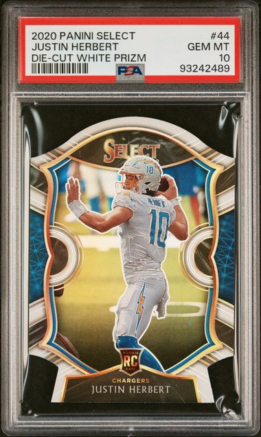 2020 PANINI SELECT JUSTIN HERBERT DIE-CUT WHITE PRIZM #44 PSA GEM MT 10