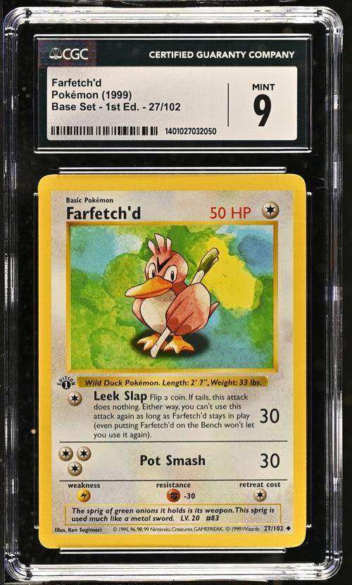 FARFETCH'D BASE SET - 1ST EDITION UNCOMMON #27/102 1999 ENGLISH CGC 9