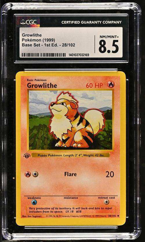 GROWLITHE BASE SET - 1ST EDITION UNCOMMON #28/102 1999 ENGLISH CGC 8.5