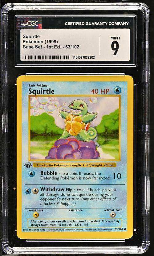 SQUIRTLE BASE SET - 1ST EDITION COMMON #63/102 1999 ENGLISH CGC 9