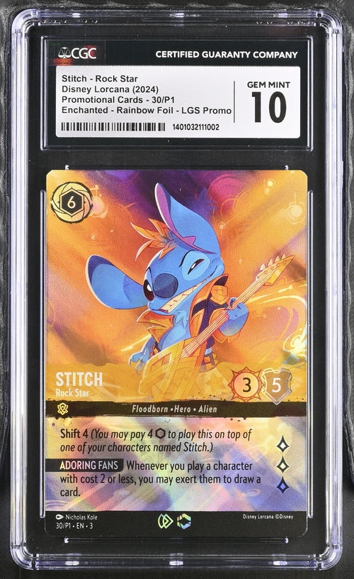 STITCH - ROCK STAR PROMOTIONAL CARDS #30/P1 ENCHANTED RAINBOW FOIL LGS PROMO 2024 ENGLISH CGC GEM MINT 10