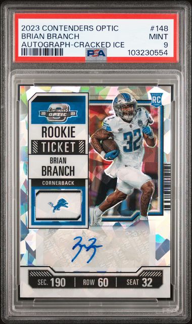 2023 PANINI CONTENDERS OPTIC BRIAN BRANCH AUTOGRAPH-CRACKED ICE #148 PSA MINT 9