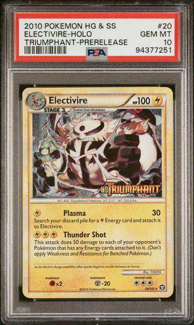 2010 POKEMON HEARTGOLD & SOULSILVER TRIUMPHANT ELECTIVIRE-HOLO TRIUMPHANT-PRERELEASE #20 PSA GEM MT 10