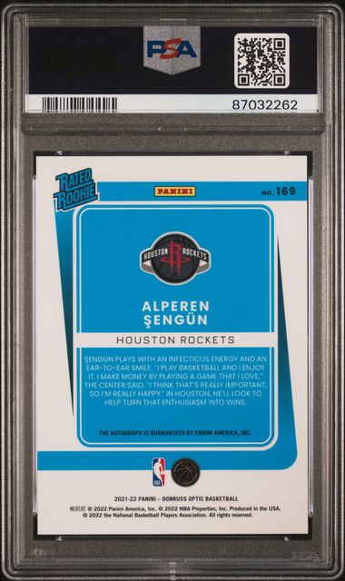 2021 PANINI DONRUSS OPTIC ALPEREN SENGUN AUTOGRAPH #169 PSA MINT 9