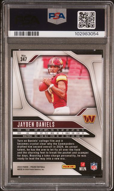 2024 PANINI PRIZM JAYDEN DANIELS #347 PSA MINT 9