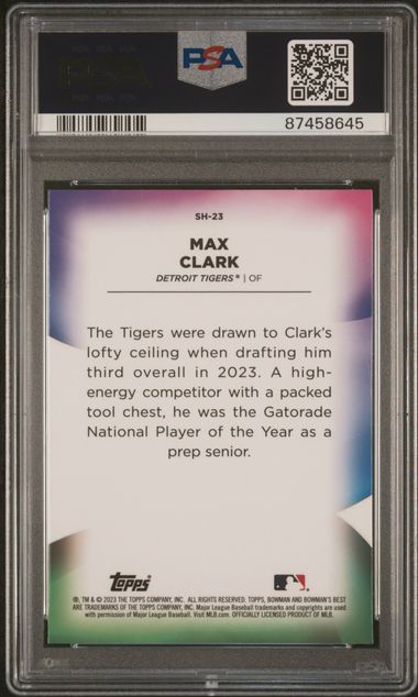 2023 BOWMAN'S BEST SHELLACKED MAX CLARK SHELLACKED-MINI DIAMOND REF #SH23 PSA GEM MT 10