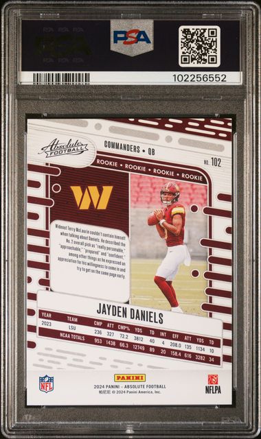 2024 PANINI ABSOLUTE JAYDEN DANIELS RED AND BLUE #102 PSA GEM MT 10