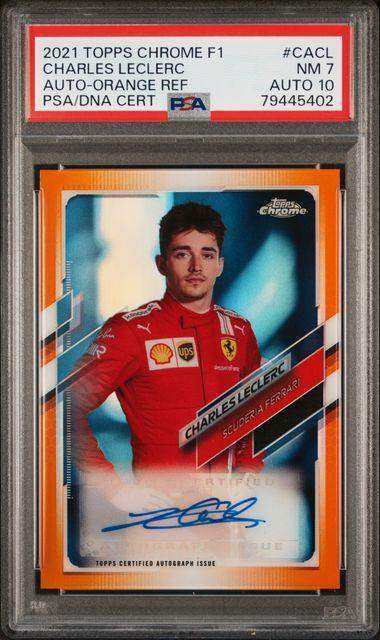 2021 TOPPS CHROME FORMULA 1 AUTOGRAPHS CHARLES LECLERC AUTO-ORANGE REF #CACL PSA NM 7