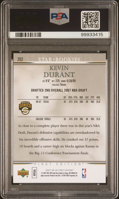 2007 UPPER DECK FIRST EDITION KEVIN DURANT #202 PSA N0: AUTHENTIC Authentic KEVIN DURANT