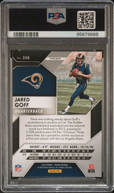 2016 PANINI PRIZM JARED GOFF PRIZM #208 PSA GEM MT 10