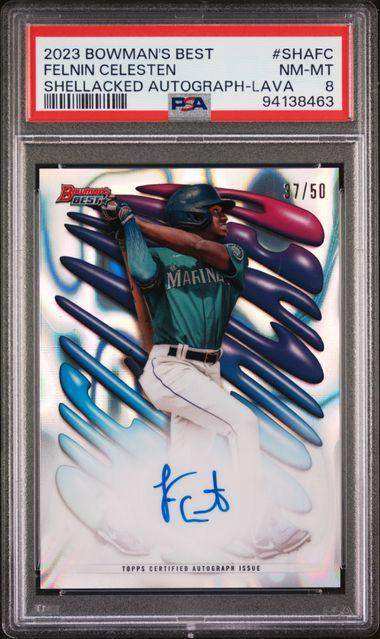 2023 BOWMAN'S BEST SHELLACKED AUTOGRAPHS FELNIN CELESTEN SHELLACKED AUTOGRAPH-LAVA #SHAFC PSA NM-MT 8