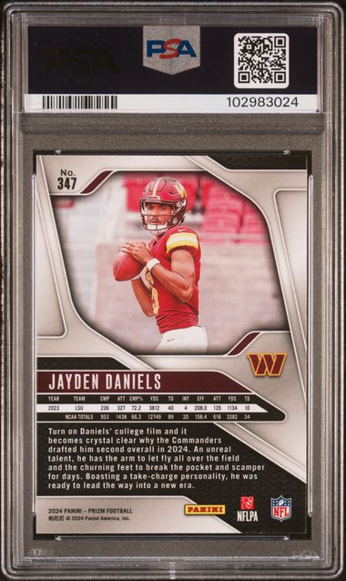 2024 PANINI PRIZM JAYDEN DANIELS #347 PSA MINT 9