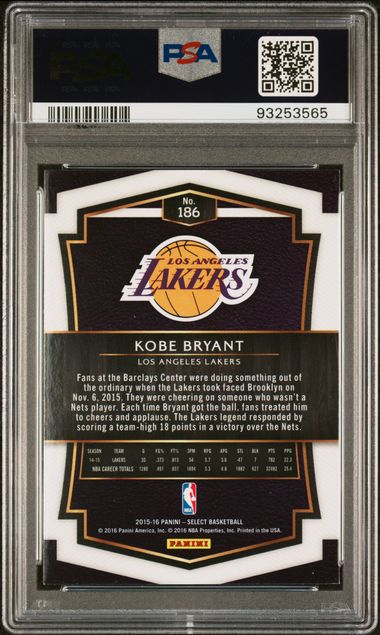 2015 PANINI SELECT KOBE BRYANT #186 PSA MINT 9