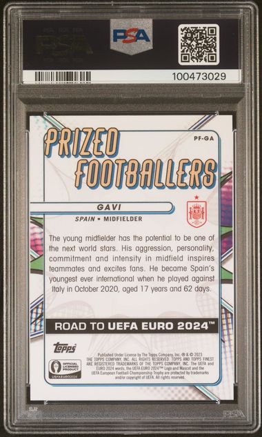 2023 TOPPS FINEST ROAD TO UEFA EURO 2024 PRIZED FOOTBALLERS GAVI PRIZED FOOTBALLERS-SUPER 1/1 #GA PSA NM-MT 8