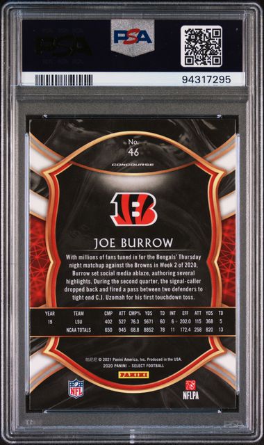 2020 PANINI SELECT JOE BURROW #46 PSA GEM MT 10