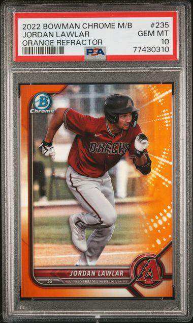 2022 BOWMAN MEGA BOX CHROME JORDAN LAWLAR ORANGE REFRACTOR #235 PSA GEM MT 10