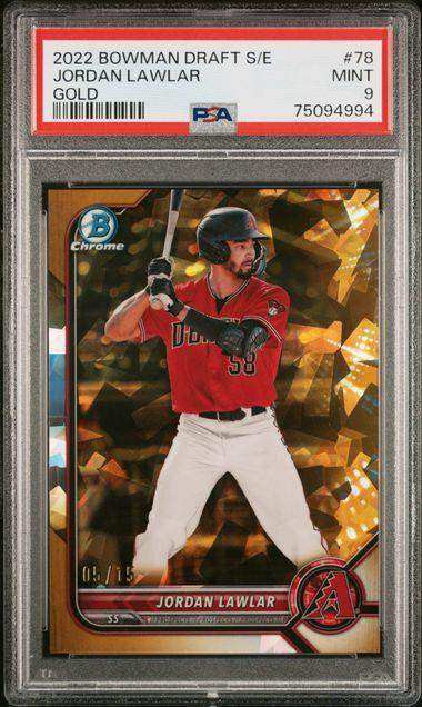 2022 BOWMAN DRAFT CHROME SAPPHIRE EDITION JORDAN LAWLAR GOLD #BDC78 PSA MINT 9