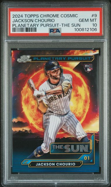 2024 TOPPS CHROME COSMIC PLANETARY PURSUIT JACKSON CHOURIO PLANETARY PURSUIT-THE SUN #9 PSA GEM MT 10