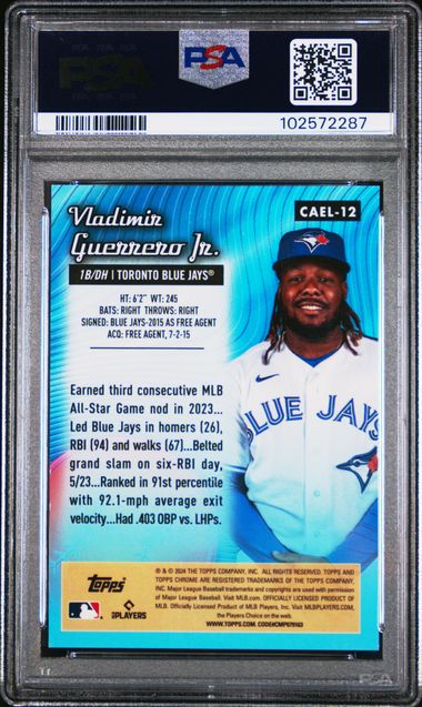 2024 TOPPS CHROME LOGOFRACTOR EDITION CHROME ALL ETCH VLADIMIR GUERRERO JR. ALL ETCH-ORANGE REFRACTOR #CAEL12 PSA MINT 9