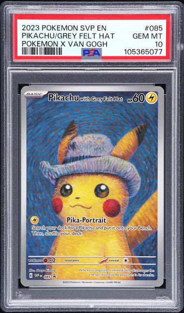 2023 POKEMON SVP EN-SV BLACK STAR PROMO PIKACHU/GREY FELT HAT POKEMON X VAN GOGH #85 PSA GEM MT 10