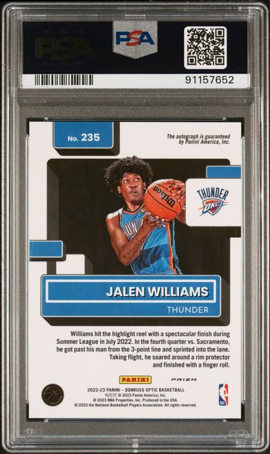 2022 PANINI DONRUSS OPTIC JALEN WILLIAMS SIGNATURE-CHOICE #235 PSA GEM MT 10