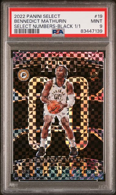 2022 PANINI SELECT SELECT NUMBERS BENNEDICT MATHURIN SELECT NUMBERS-BLACK 1/1 #19 PSA MINT 9