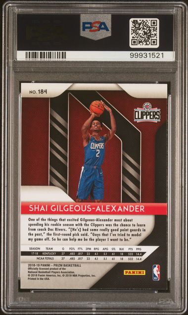 2018 PANINI PRIZM S.GILGEOUS-ALEXANDER #184 PSA N0: AUTHENTIC Authentic SHAI GILGEOUS-ALEXANDER