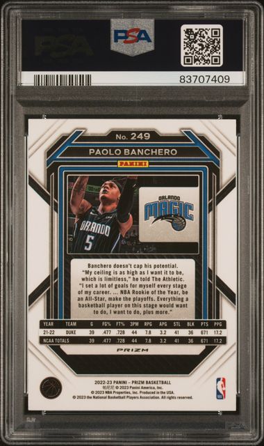 2022 PANINI PRIZM PAOLO BANCHERO BLUE WAVE #249 PSA GEM MT 10