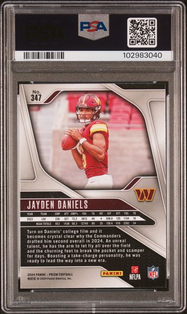 2024 PANINI PRIZM JAYDEN DANIELS #347 PSA MINT 9