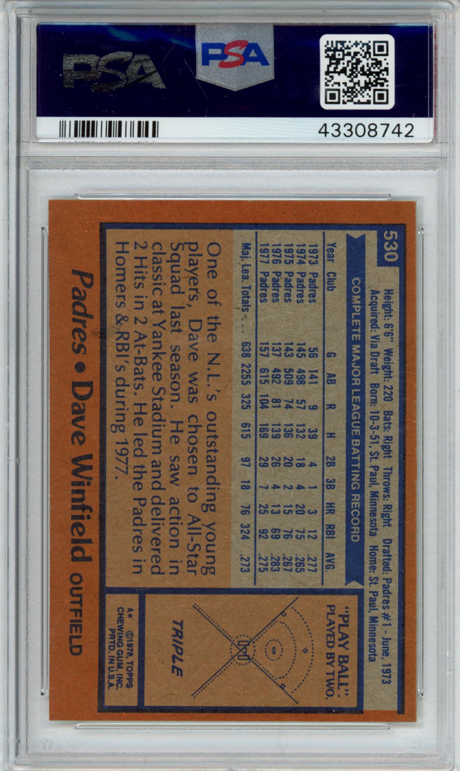 1978 Topps Dave Winfield #530 PSA 8