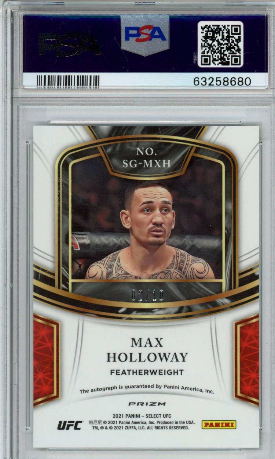 2021 Panini Select UFC Signatures Max Holloway #MXH Gold Prizm PSA 10