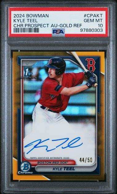 2024 Bowman Chrome Prospect Autographs Kyle Teel #CPAKT Gold Ref PSA 10