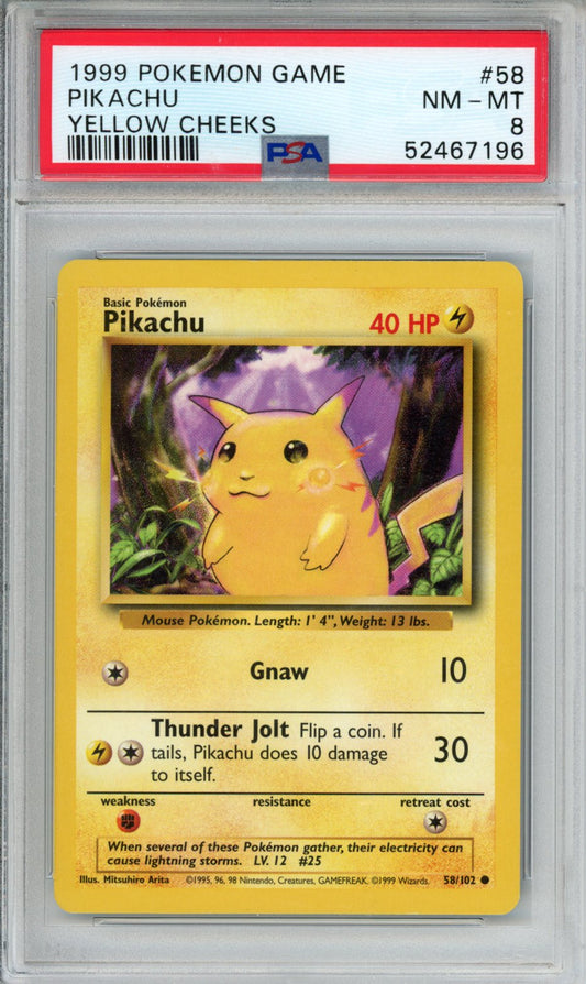 PokéMon TCG Pikachu #58 Yellow Cheeks PSA 8