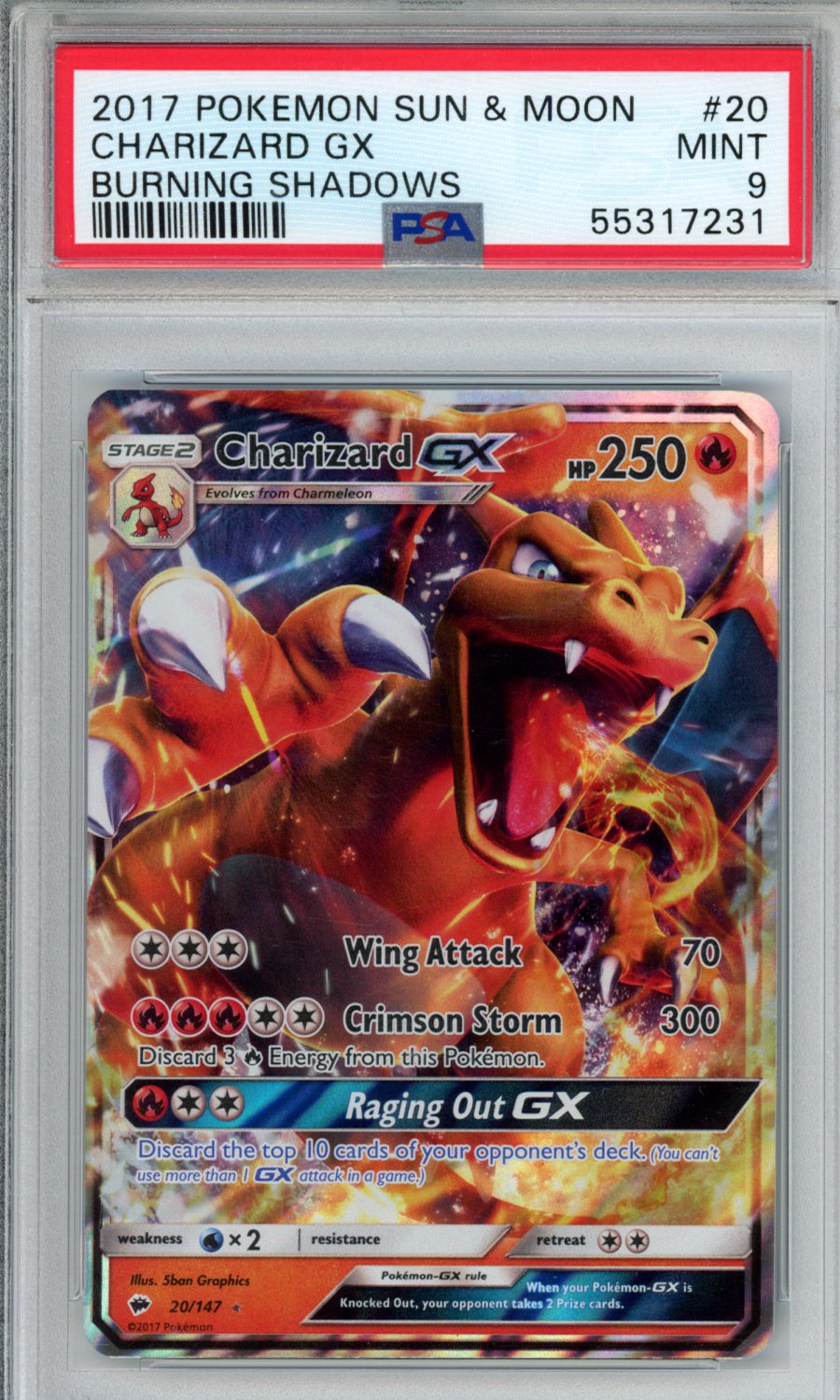 PokéMon TCG Charizard GX #20 Burmese Burning Shadows PSA 9