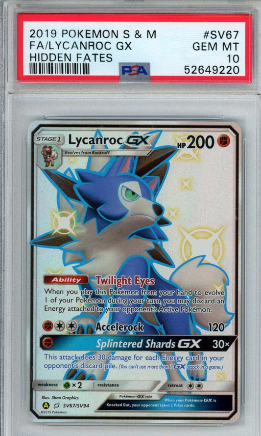 PokéMon TCG Lycanroc GX Fa #SV67 Mongolian Hidden Fates PSA 10