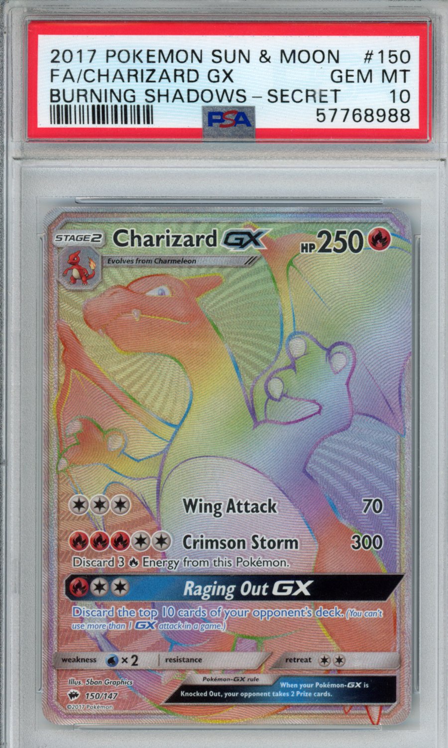 PokéMon TCG Charizard GX Fa #150 Burmese Burning Shadows-Secret PSA 10