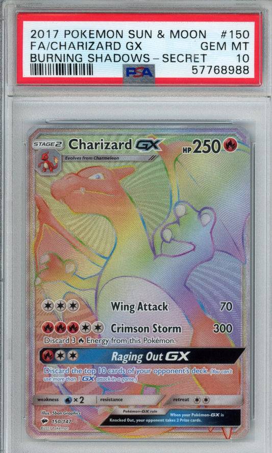 PokéMon TCG Charizard GX Fa #150 Burmese Burning Shadows-Secret PSA 10