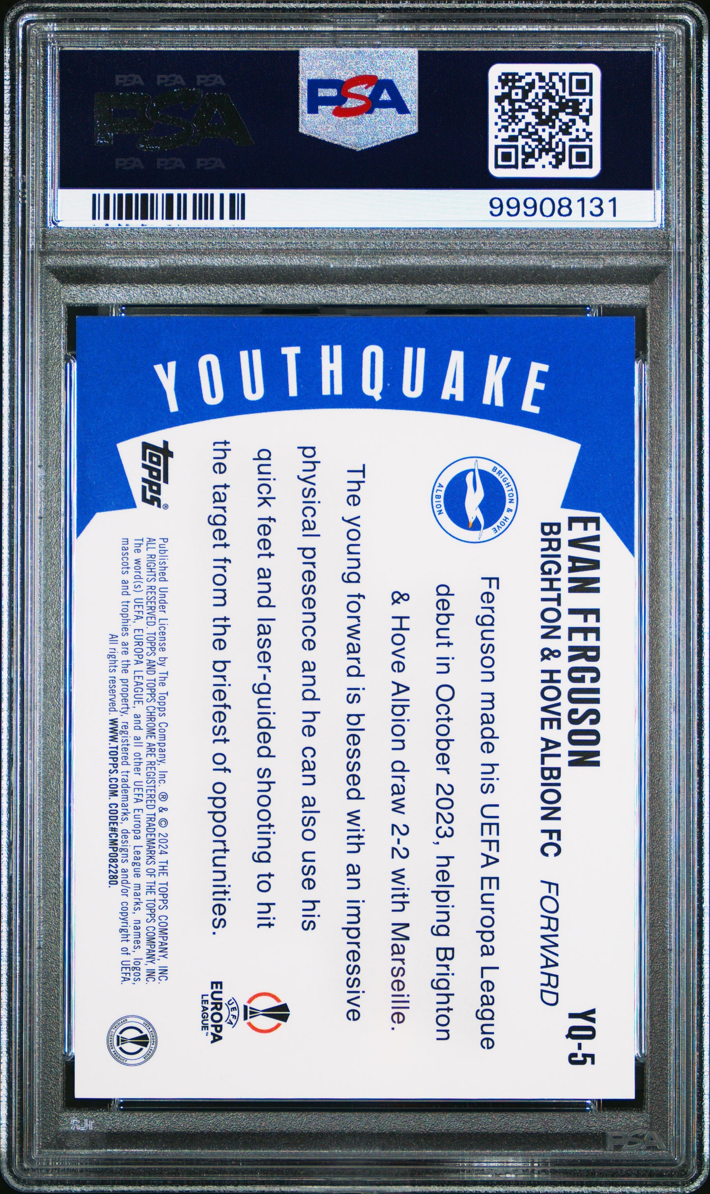 2023-24 Topps Chrome UEFA Club Competitions Youthquake Evan Ferguson #YQ5 Red Refractor PSA 10