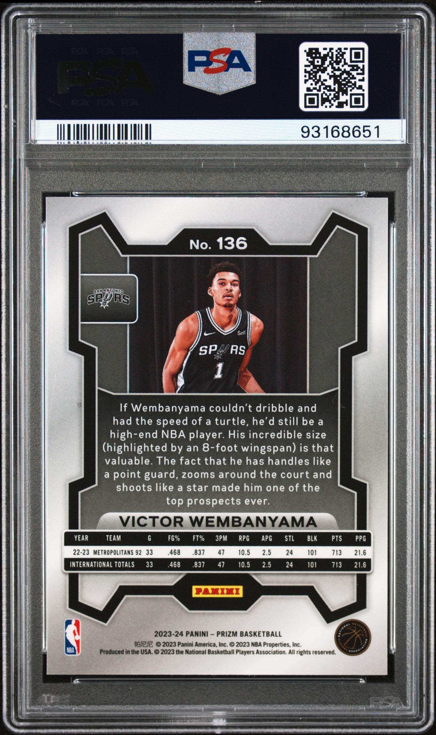 2023 Panini Prizm Victor Wembanyama #136 PSA 9