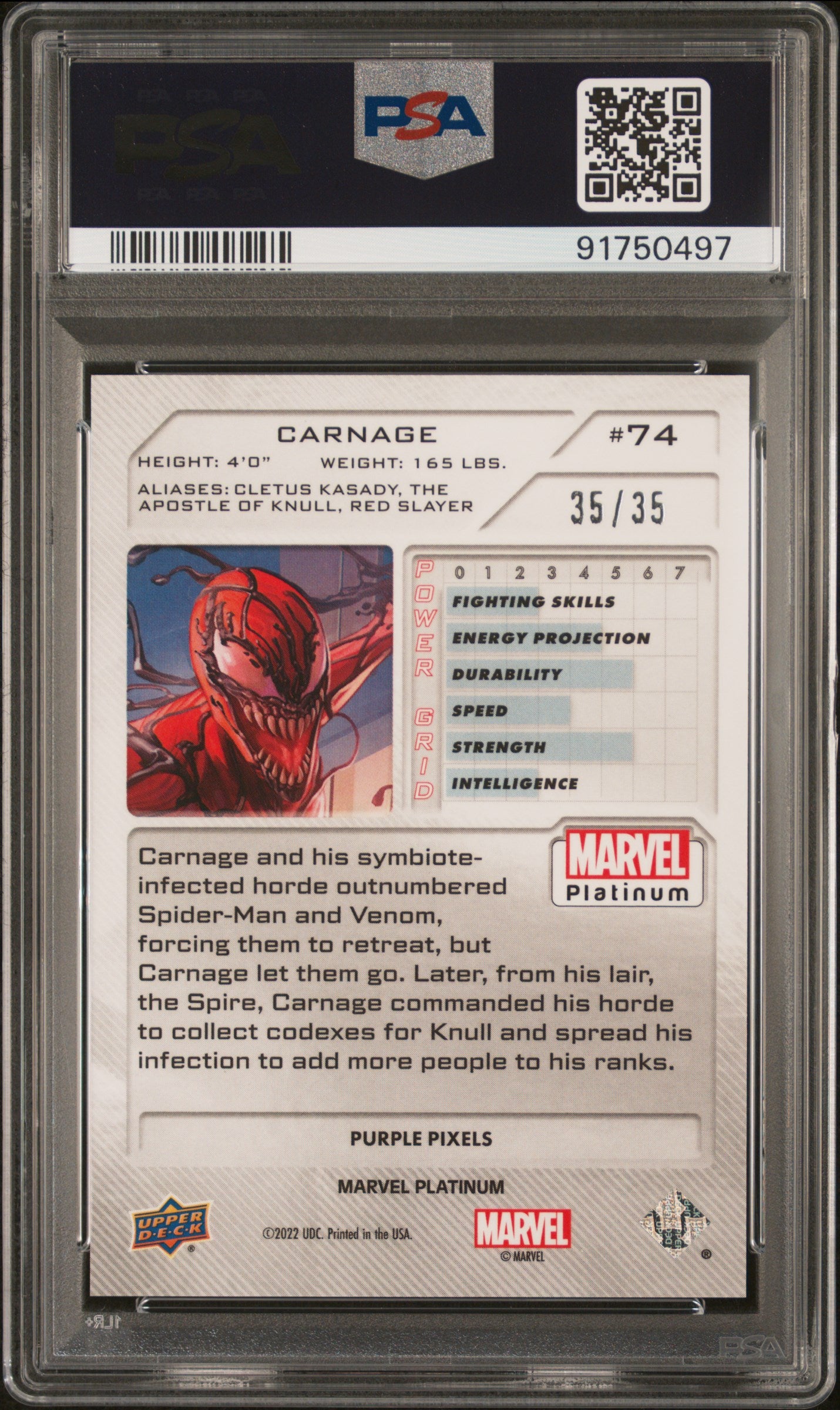 2023 Upper Deck Marvel Platinum Carnage #74 PSA 10