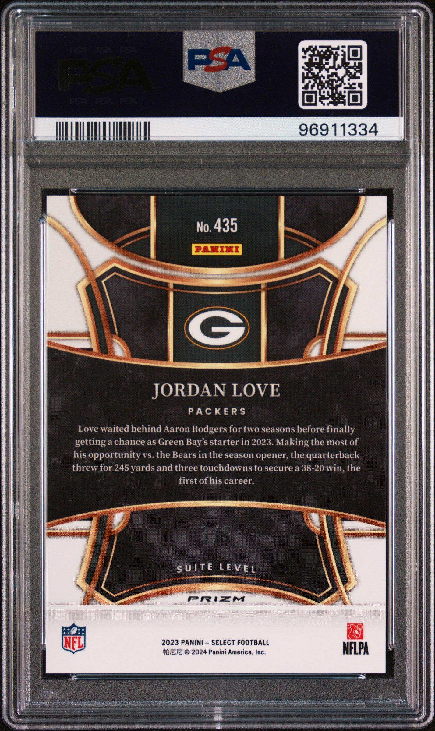 2023 Panini Select Jordan Love #435 Green Prizm PSA