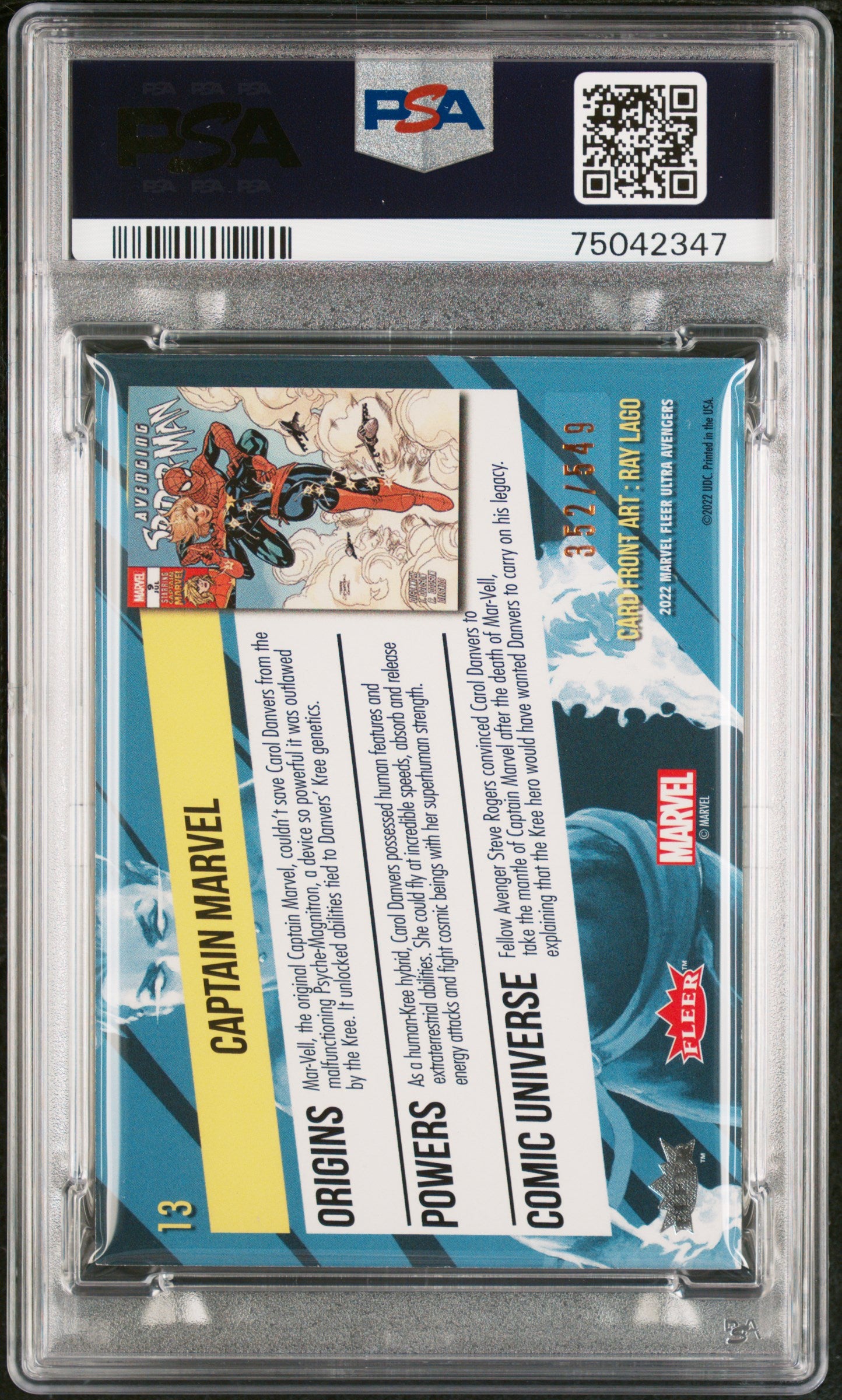 2022 Fleer Ultra Avengers Captain Marvel #13 PSA 8