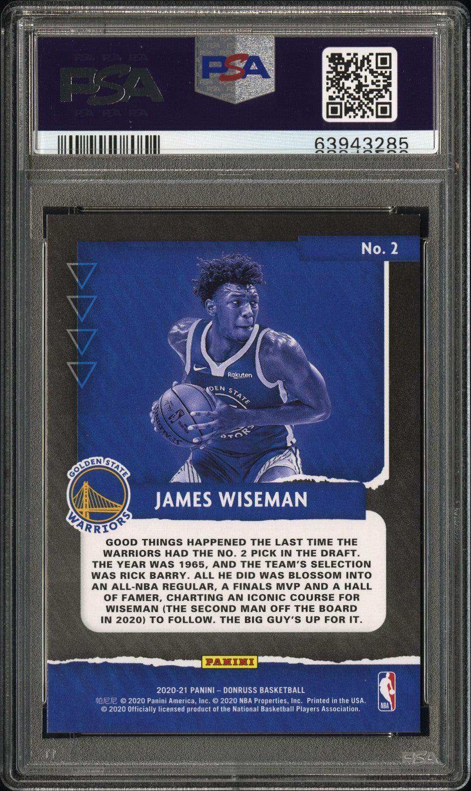 2020 Panini Donruss Great X-Pectations James Wiseman #2 GRT. X Pctns Yellow Laser PSA 9