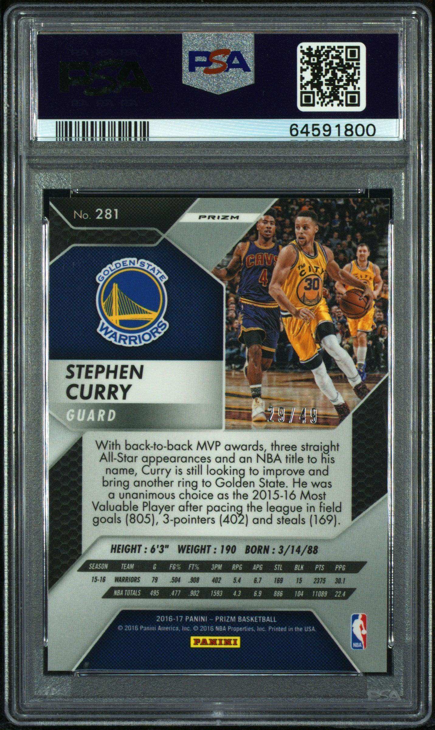 2016 Panini Prizm Stephen Curry #281 Orange Prizm PSA 9