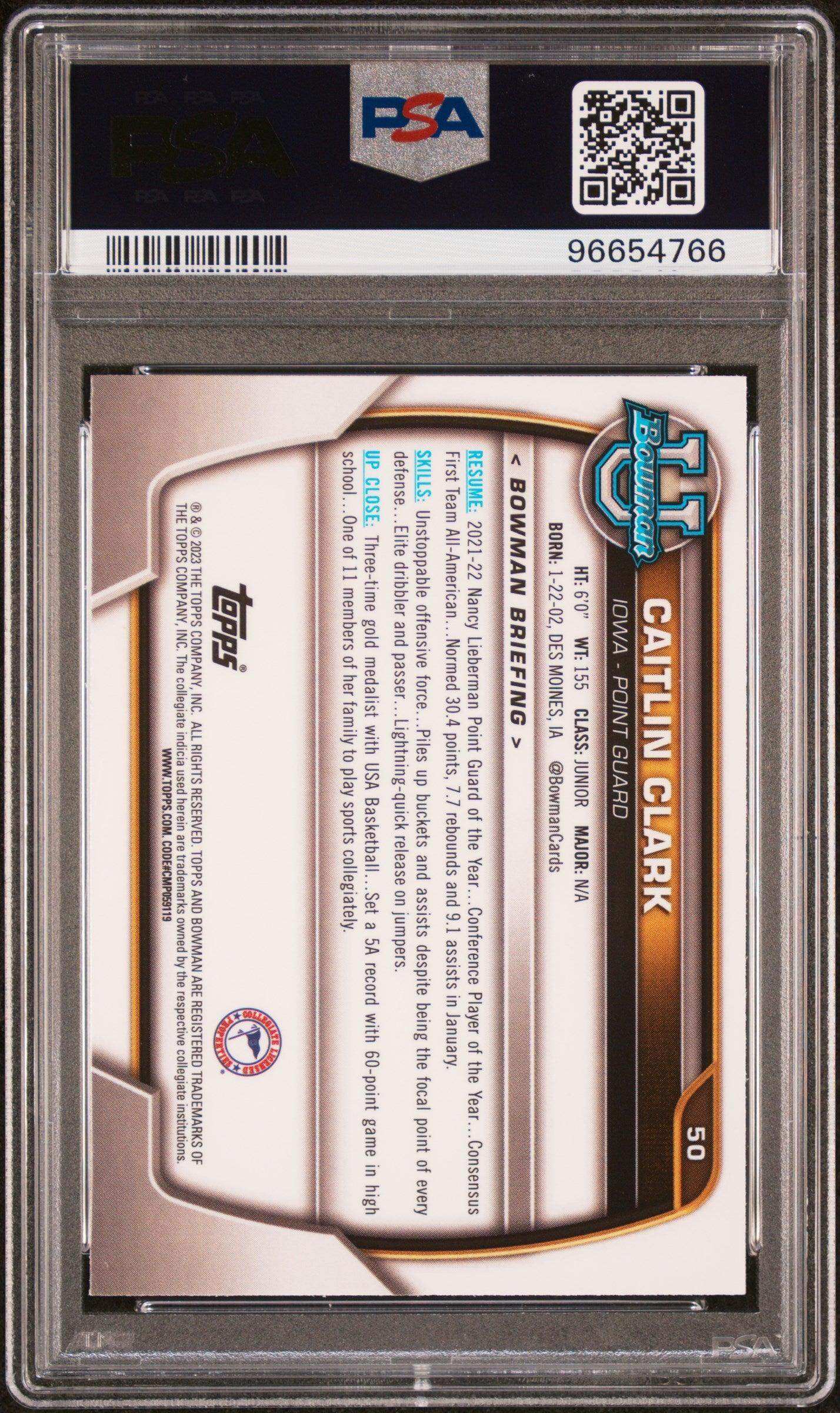 2022 Bowman Chrome University Caitlin Clark #50 PSA