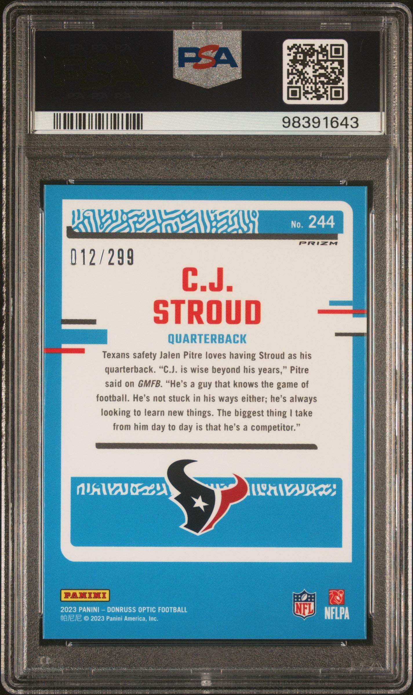 2023 Panini Donruss Optic CJ Stroud #244 Aqua PSA 10